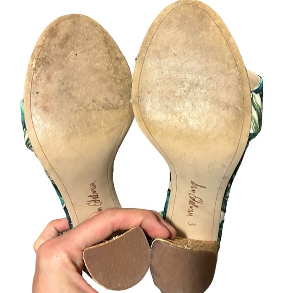 SAM EDELMAN Women's Cream & Green Leaf Print Tropical Open Toe Block Heel-Sz 8.5 - Picture 12 of 14